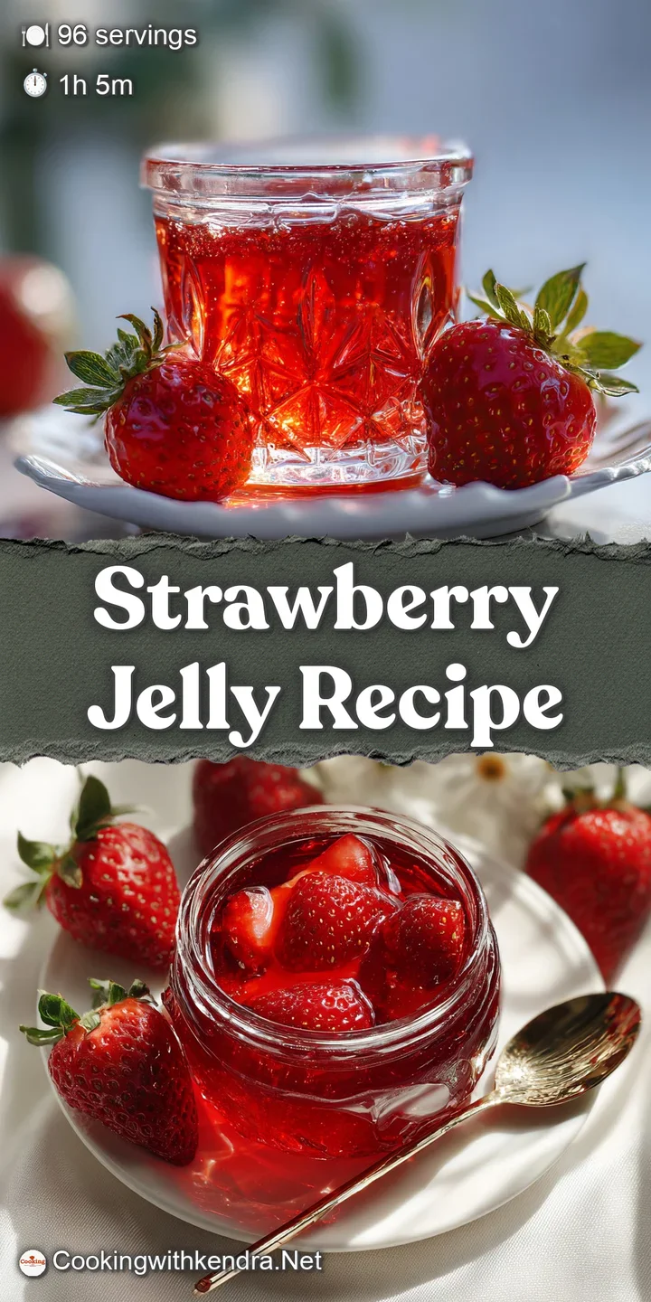 Close-up showcasing the glossy, shimmering texture of homemade strawberry jelly, hinting at its sweet, fruity flavor and s...