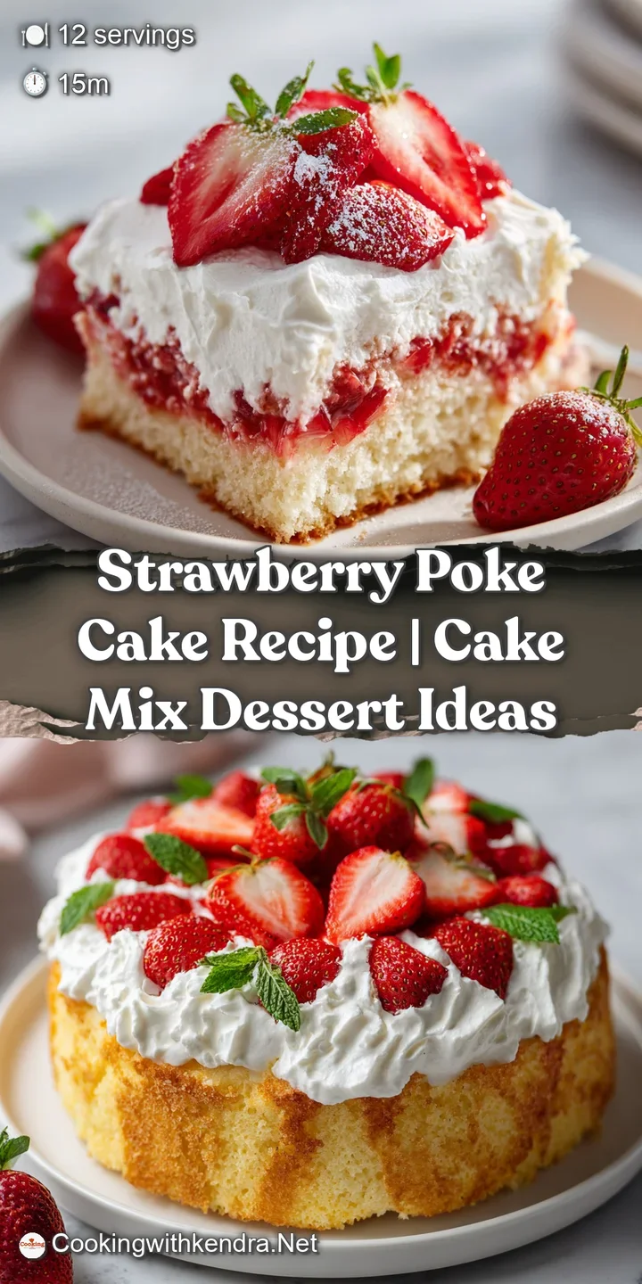 Close-up of plump, bright red strawberries bursting through tender, airy cake with cool whipped topping.