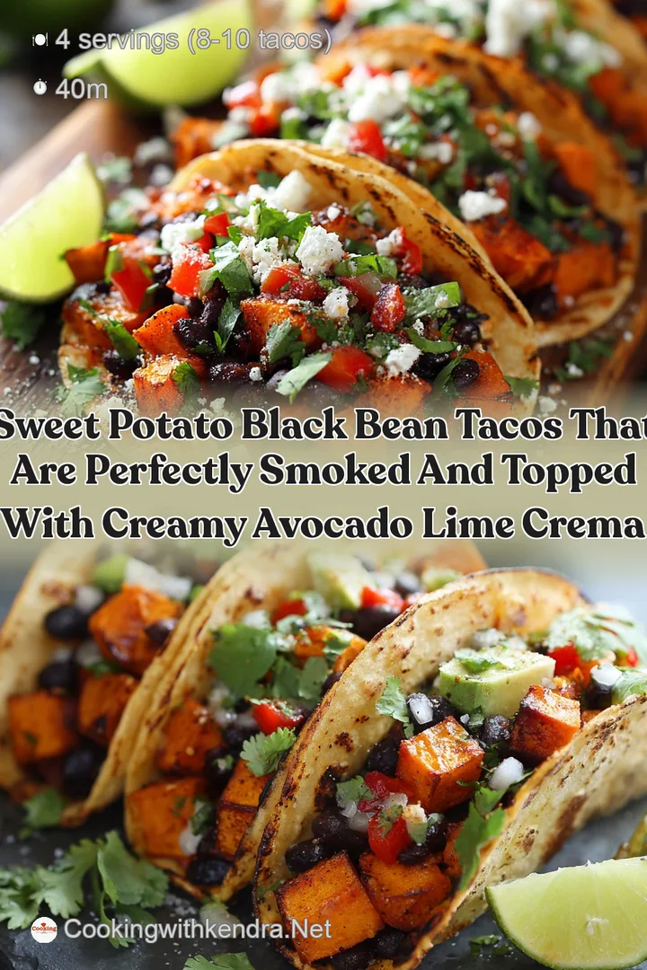 Sweet potato black bean tacos that are perfectly smoked and topped with creamy avocado lime crema
