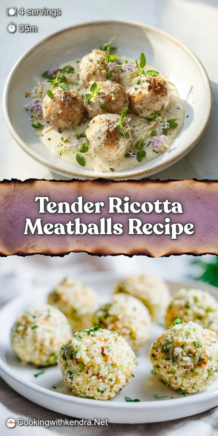 Close-up showcases a tender ricotta meatball, glistening with flavorful tomato sauce, steam rising to meet the warm natura...