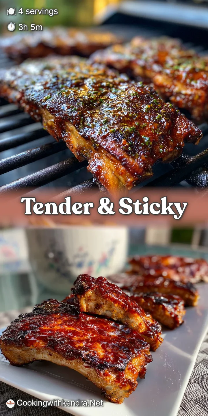 Close-up of sticky, glazed BBQ ribs, showing the juicy meat and caramelized honey. Smoky aroma implied, glistening.