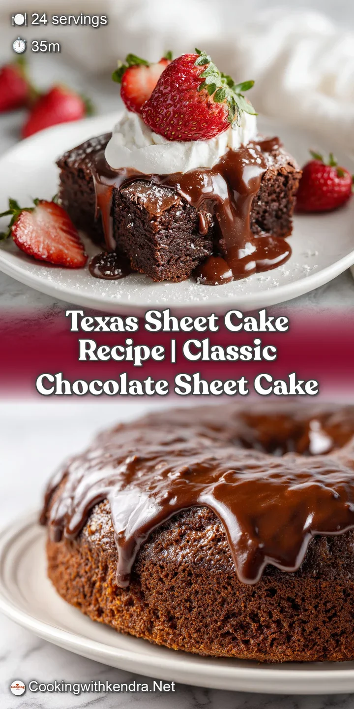 Close-up of a moist chocolate sheet cake with a glossy, smooth chocolate frosting, showing its tender crumb.