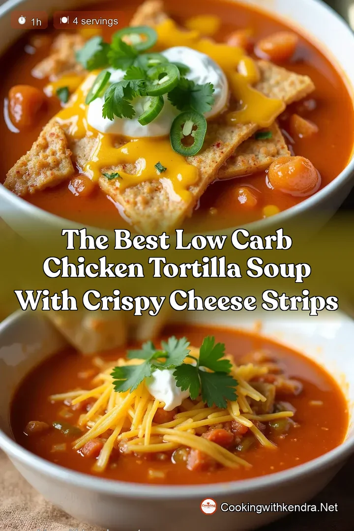 The Best Low Carb Chicken Tortilla Soup with Crispy Cheese Strips