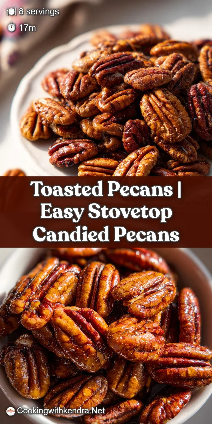 Close-up view reveals the deep amber color and crinkled surface of perfectly toasted pecans, hinting at a rich, nutty flavor.