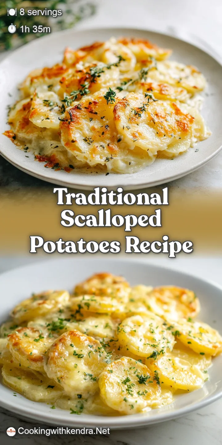 Close-up of creamy scalloped potatoes, bubbly and browned, showing the layers of sliced potatoes in rich sauce.