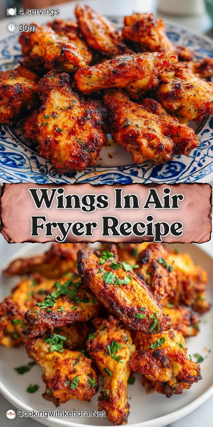 Close-up of a juicy air fryer chicken wing, showcasing its crispy, textured skin and glistening glaze. Hints of smoke are ...