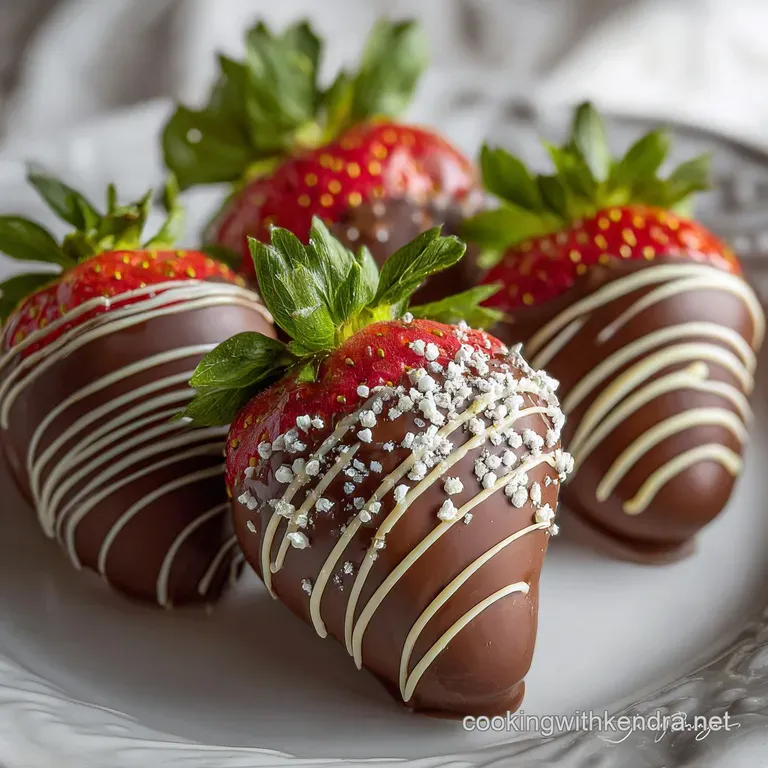 Elegant dessert plate with dark chocolate strawberries, glistening chocolate, and fresh berry juice; a simple, refined cho...