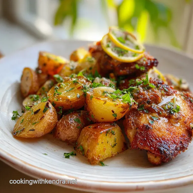 Crispy, juicy chicken with blistered lemon beside bright green broccoli; inviting weeknight meal with healthy, colorful ap...