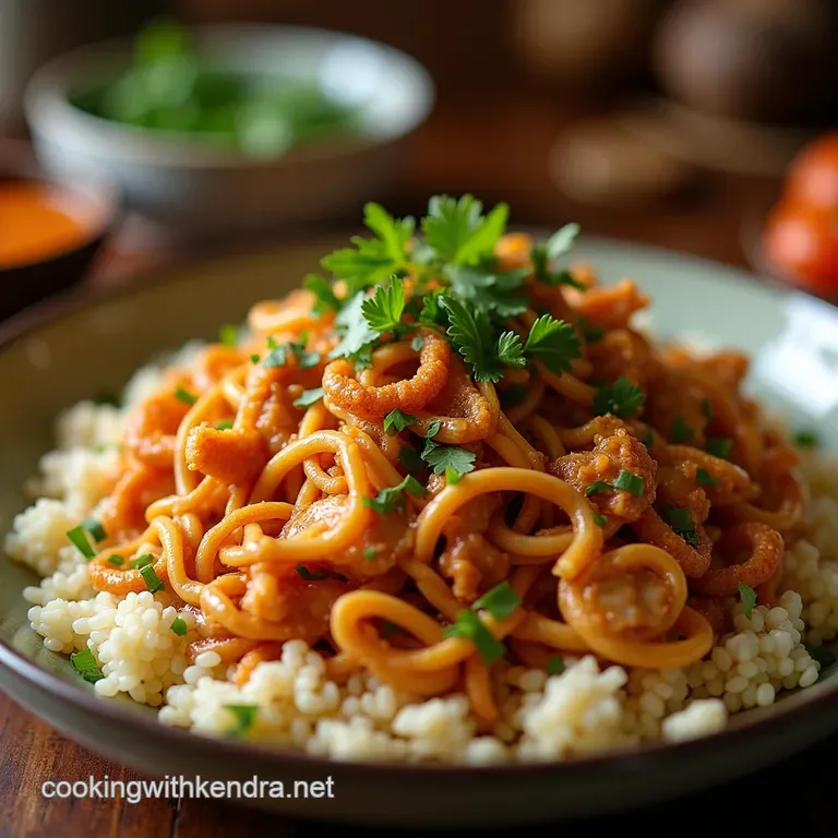 The Real Deal Zesty Chicken Pad Thai with Tamarind Crispy Shallots presentation