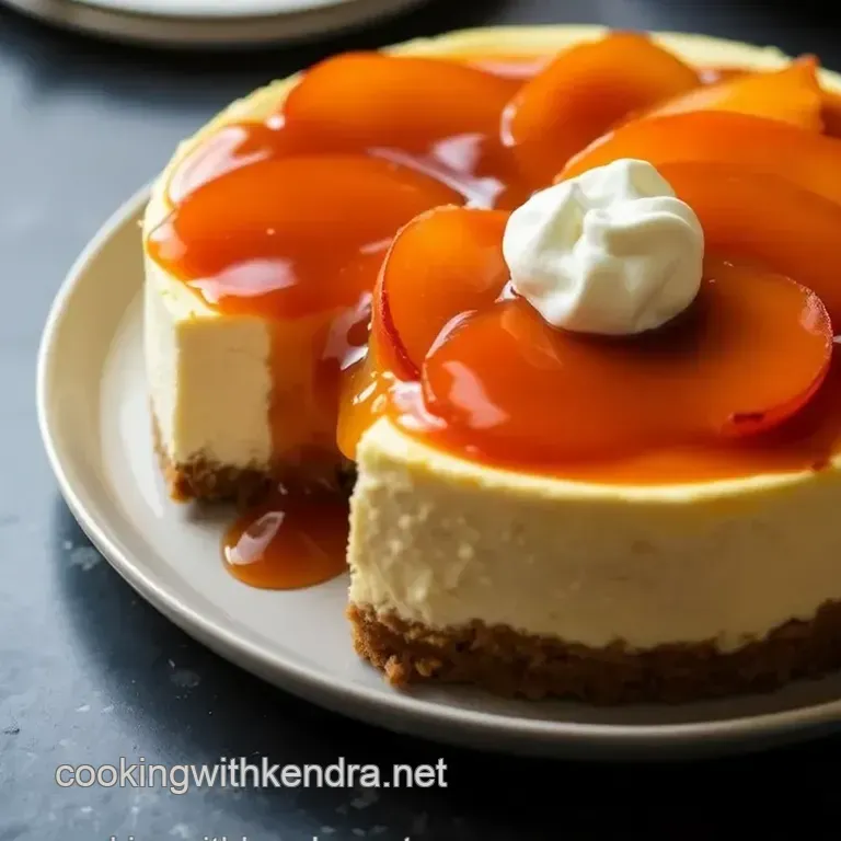 Heavenly Baked Peach Cheesecake with a Sweet Topping presentation