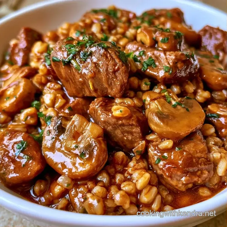 Steaming bowl of rustic stew served in a ceramic crock with a side of crusty bread and a sprinkle of parsley.
