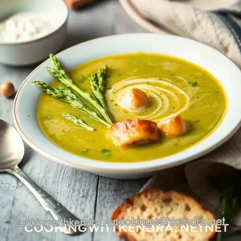Creamy Blend Asparagus Soup with Smoked Chicken presentation