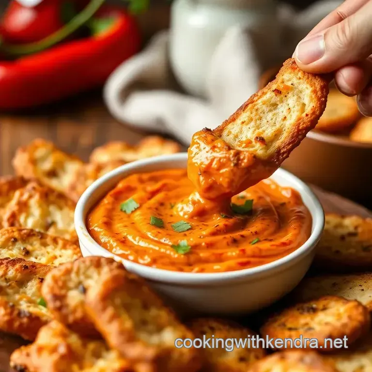 Broil Red Pepper Dip with Flavorful Dippers presentation