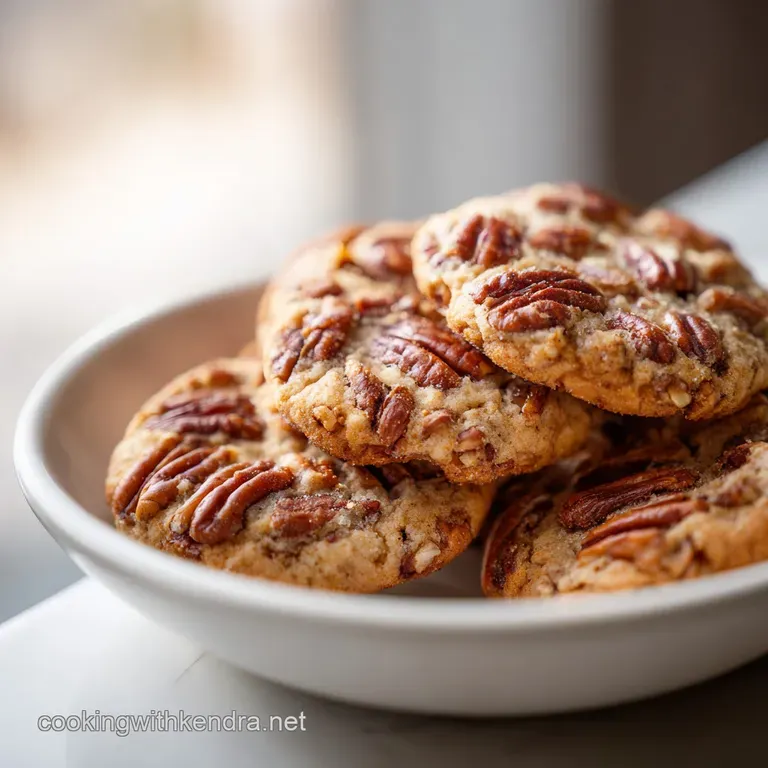 Three warm, crumbly cookies arranged artfully on a white plate, drizzled with caramel.