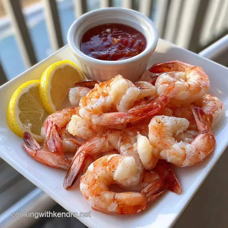 Elegant shrimp cocktail: plump pink shrimp artfully draped over a stemmed glass with vibrant red sauce, served with lemon ...