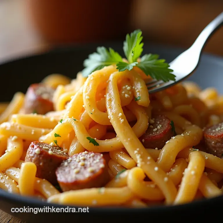 Cajun Kick Alfredo Spicy Sausage in Creamy Bliss presentation