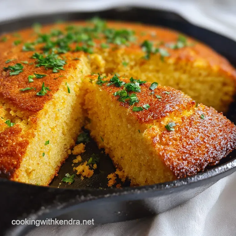 Wedge of crumbly cornbread with a deeply golden crust on a white plate. Butter melts on the warm bread, steam rising.