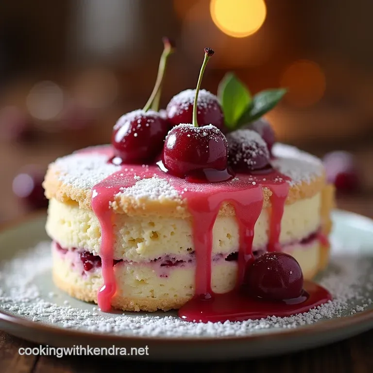 Winters Blush Cherry Almond Snowdrift Gateau presentation