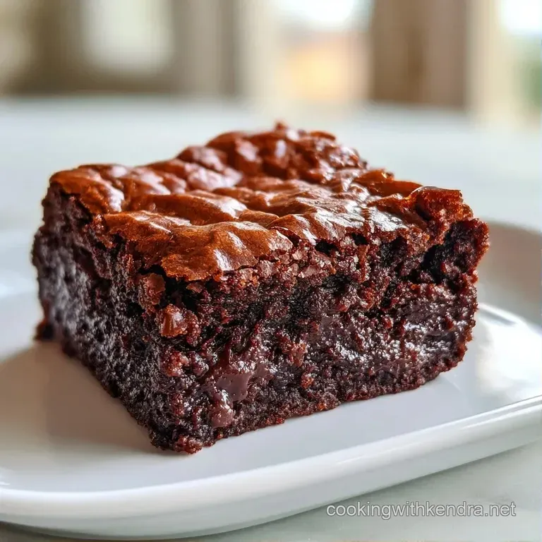 A neat stack of dark cocoa squares on a white plate, drizzled with glossy chocolate and a sprig of fresh mint.