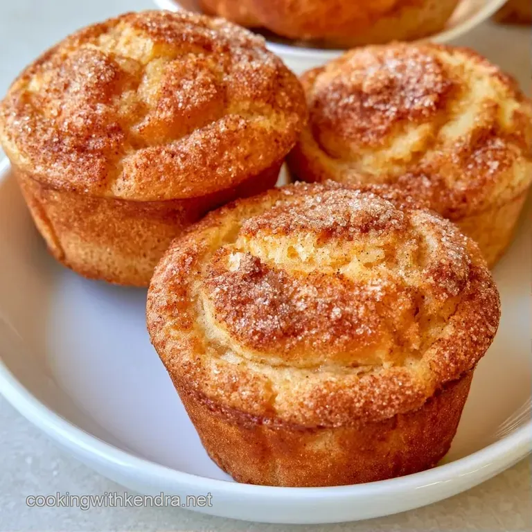 A stack of golden-brown muffins on a white ceramic plate, paired with fresh apple slices and a linen napkin.