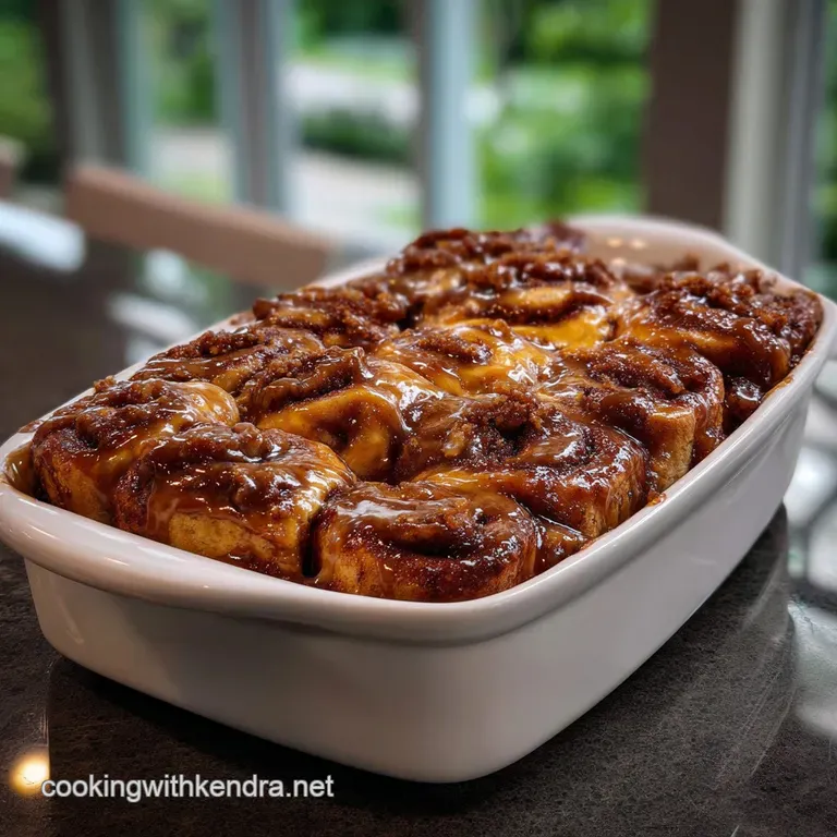 Individual portions of cinnamon roll casserole, elegantly plated with a drizzle of icing and a scattering of pecan pieces....