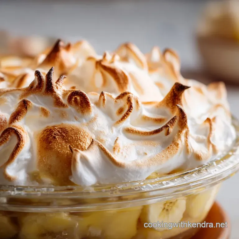 Classic Baked Southern Banana Pudding with Scratch Custard and Meringue presentation