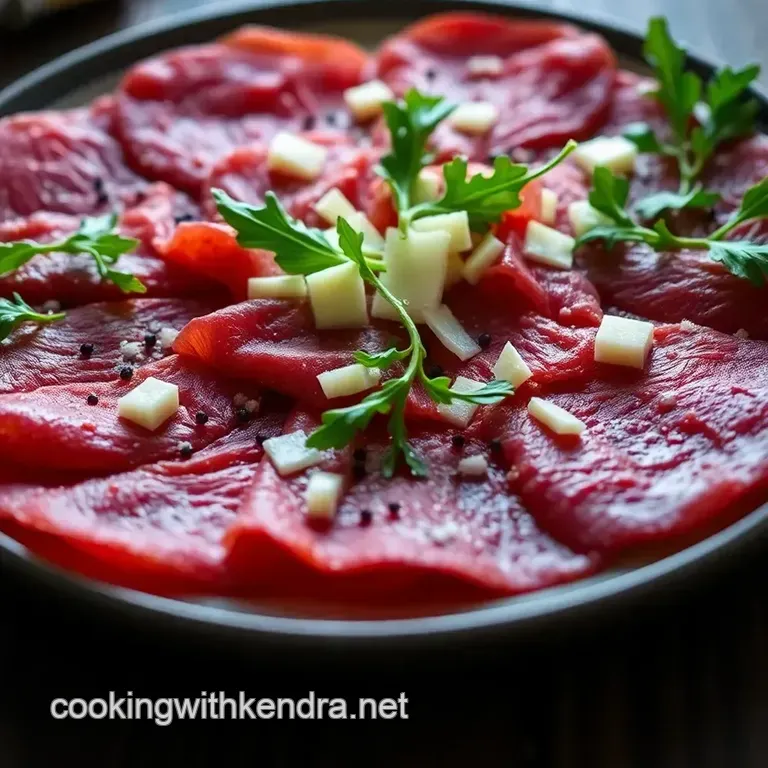 Classic Beef Carpaccio with Arugula and Parmesan presentation