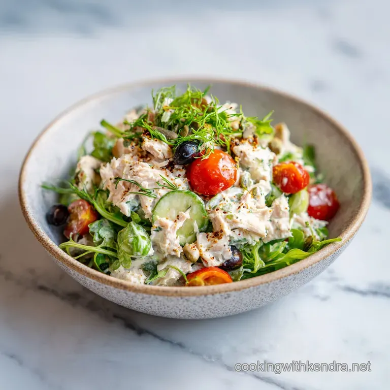 Neat pile of tuna salad with egg, atop crisp lettuce with a juicy tomato wedge, a delightful, balanced lunch.
