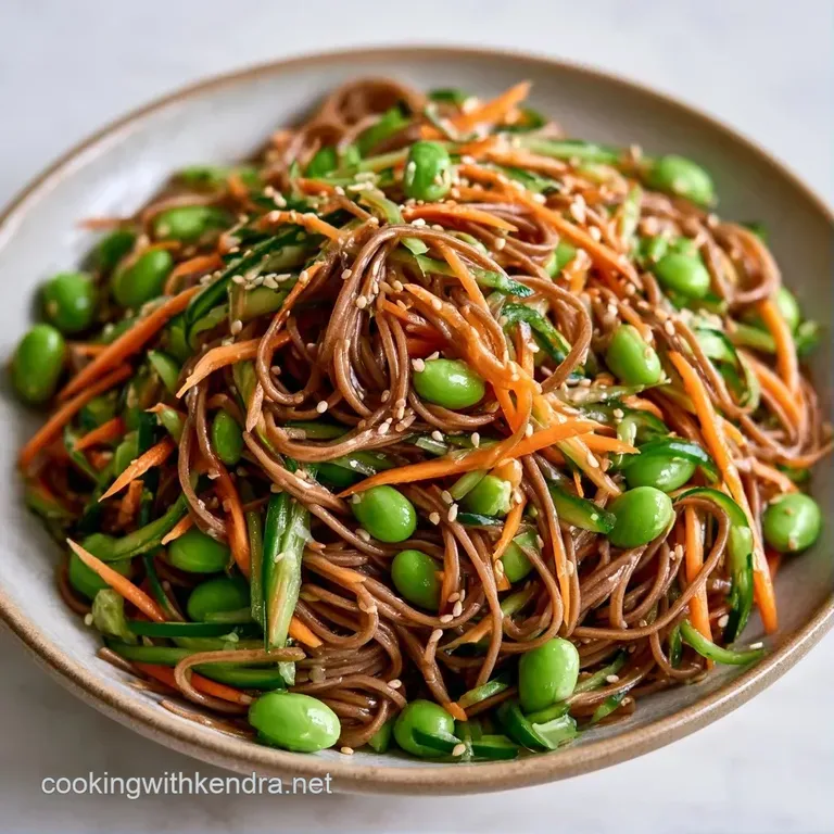 A minimalist white bowl holding twisted buckwheat noodles, vibrant green beans, and toasted sesame seeds.