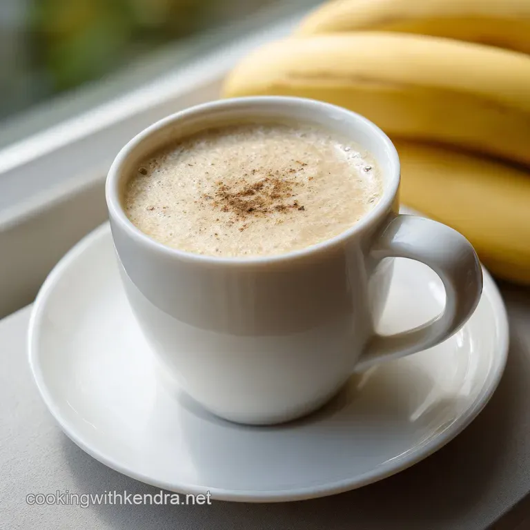 A tall glass of smooth, pale yellow banana smoothie, garnished with a fresh mint leaf