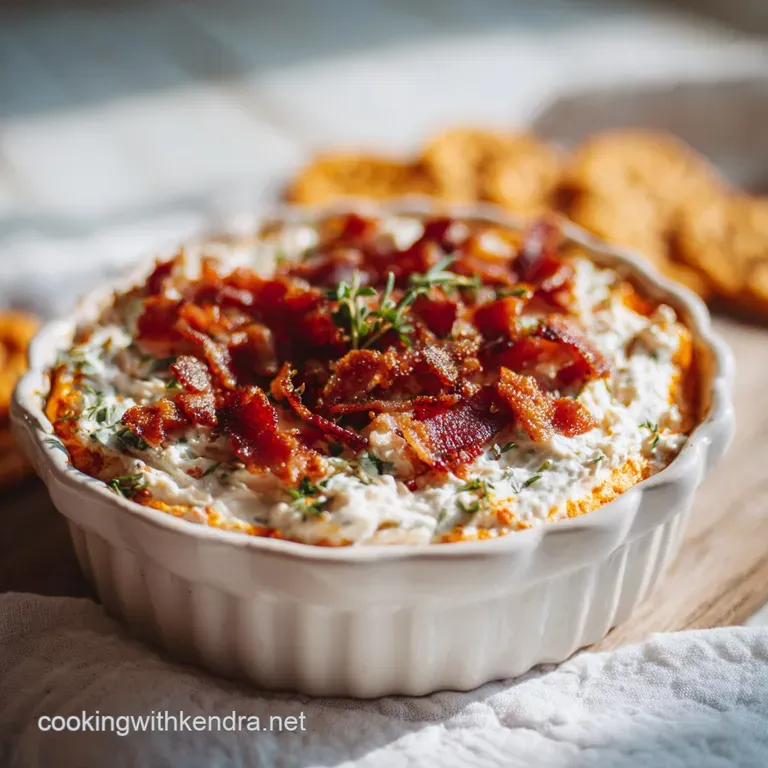 Elegant BLT dip in a glass bowl, garnished with fresh parsley. Crisp bacon and red tomato contrast with creamy, pale dip.