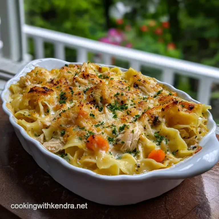 Elegant serving with a generous scoop of casserole, garnished with fresh parsley and a drizzle of creamy sauce, presented ...