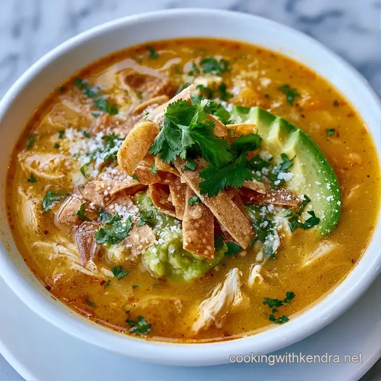 A rustic wooden table featuring a white bowl of rich soup with vibrant green avocado slices and lime wedges.