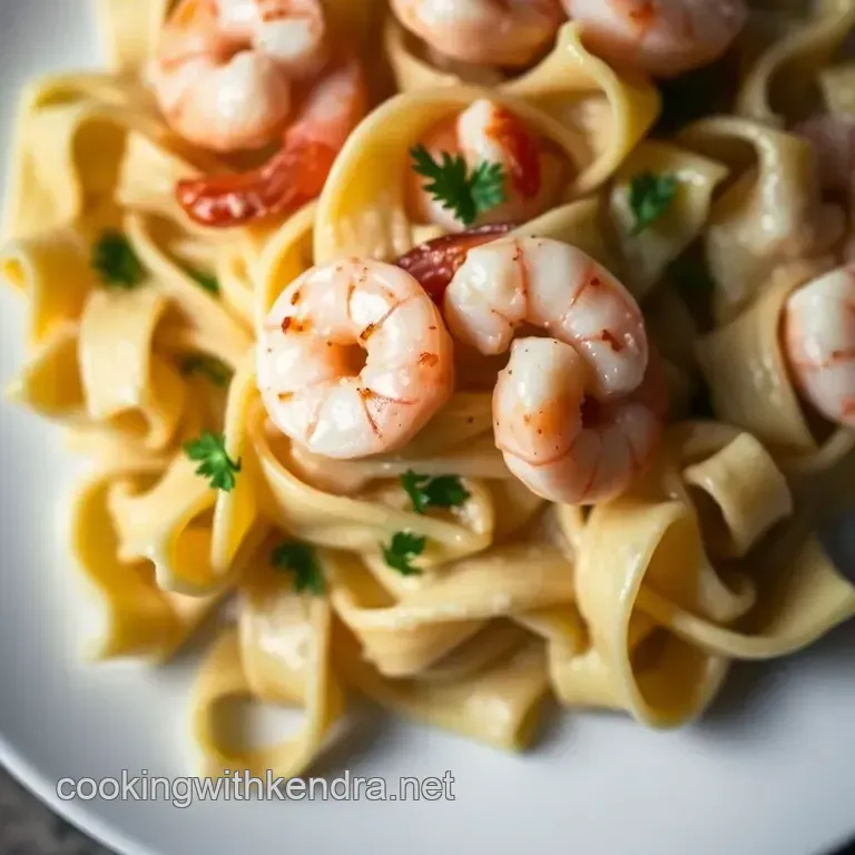 Creamy Lemon-Garlic Farfalle with Pan-Seared Shrimp presentation