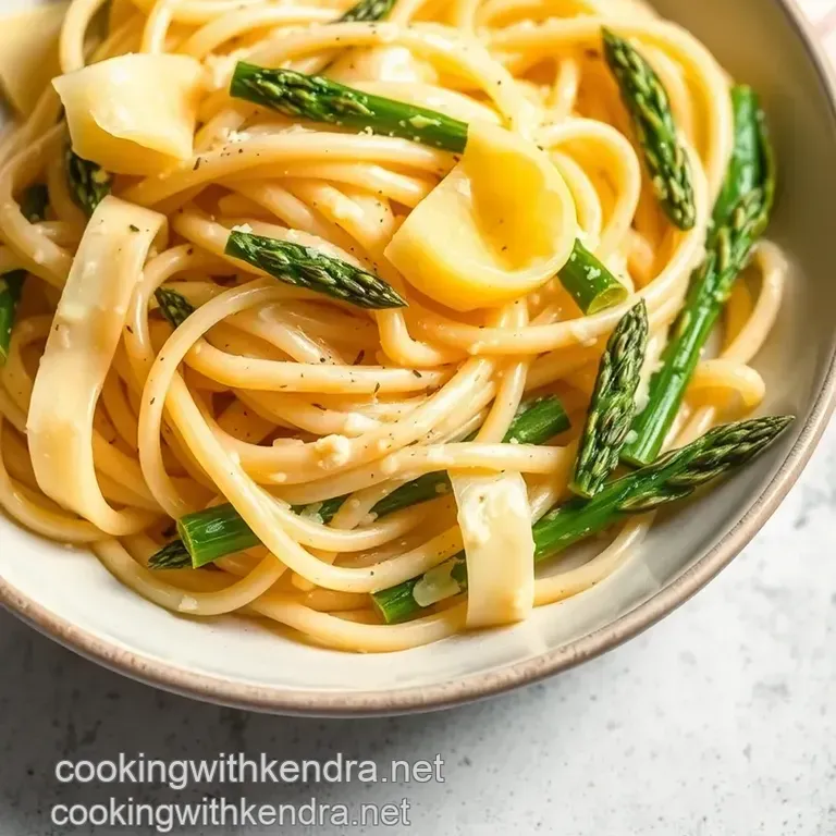 Creamy Lemon & Herb Bow Tie Pasta with Roasted Asparagus presentation
