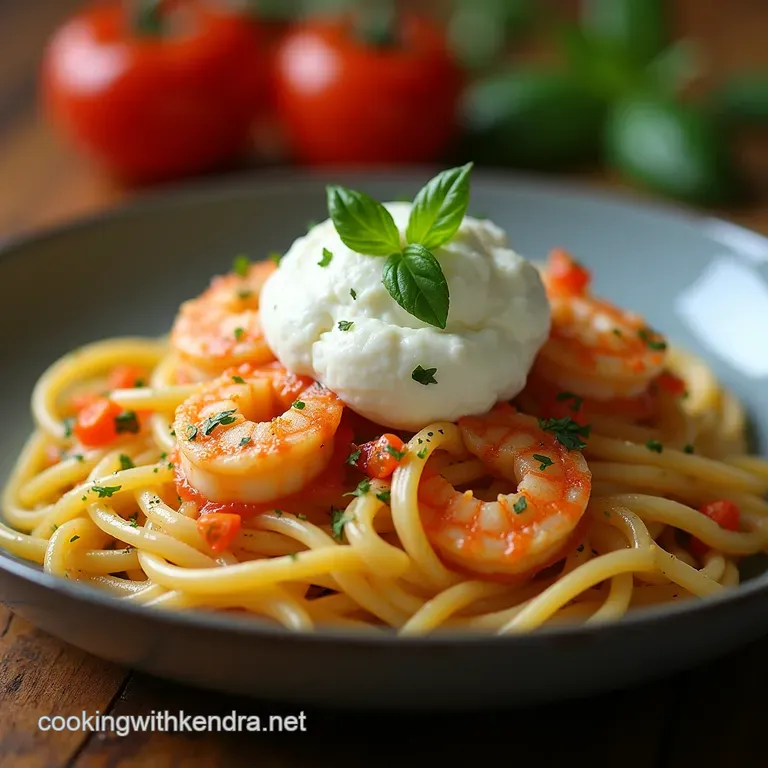 Luxurious Lemonherb Shrimp Pasta with Creamy Mozzarella Cloud presentation