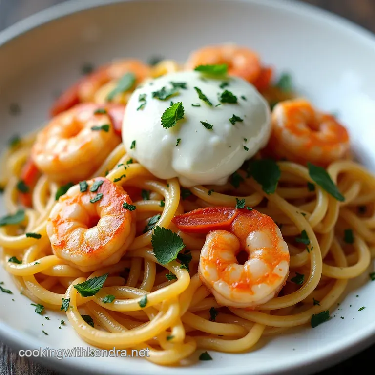 Luxurious LemonHerb Shrimp Pasta with Creamy Mozzarella Cloud