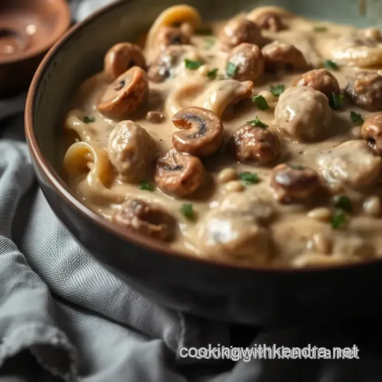 Creamy Vegan “Beef” Stroganoff with Mushrooms and Cashew Sauce presentation
