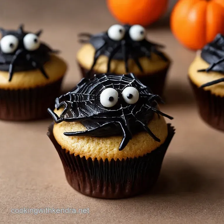 Creepy Cobweb Vanilla Cupcakes with Sugar Spiders