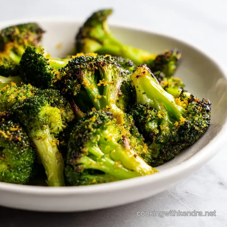 Tender green florets arranged neatly on a matte black plate, garnished with fresh lemon zest and shaved parmesan.