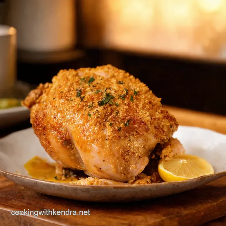 Crispy Lemon Herb Chicken with Roasted Garlic presentation
