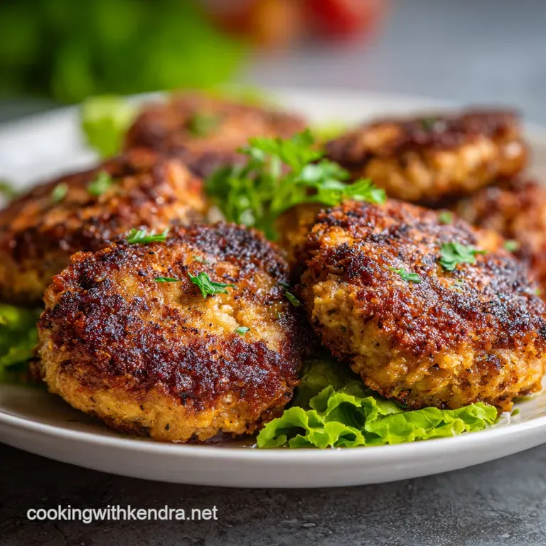 Flaky, pan-seared salmon patties delicately arranged with a vibrant lemon slice and fresh dill sprigs.