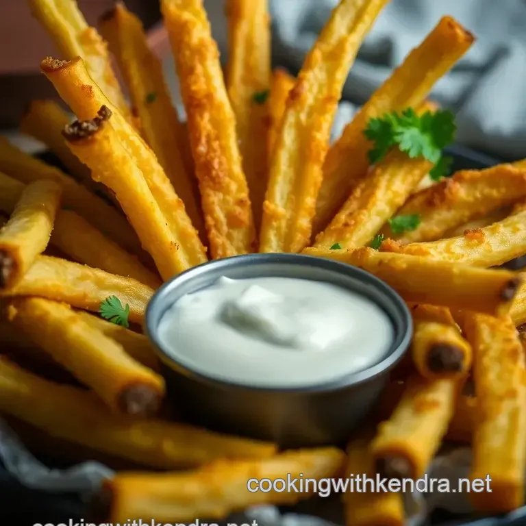 Crispy Yucca Fries with a Zesty Lime Dipping Sauce presentation