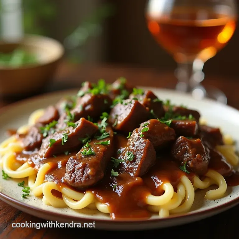 Slow Cooker Steakhouse Style Beef Tips Rich Gravy presentation