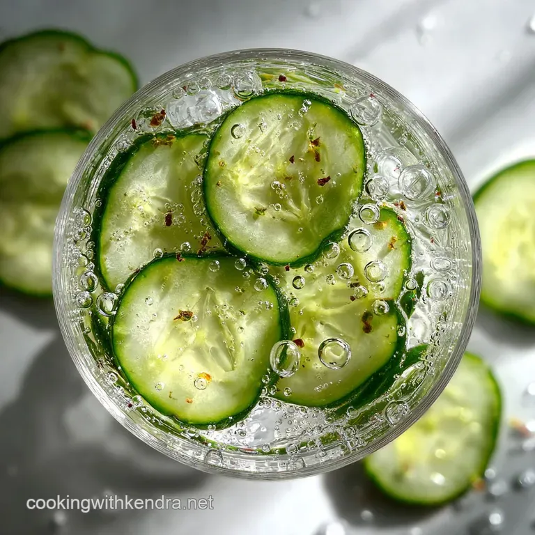 Elegant glass of cucumber water with mint garnish. Cool, pale green liquid reflecting light. A refreshing, spa-like drink.