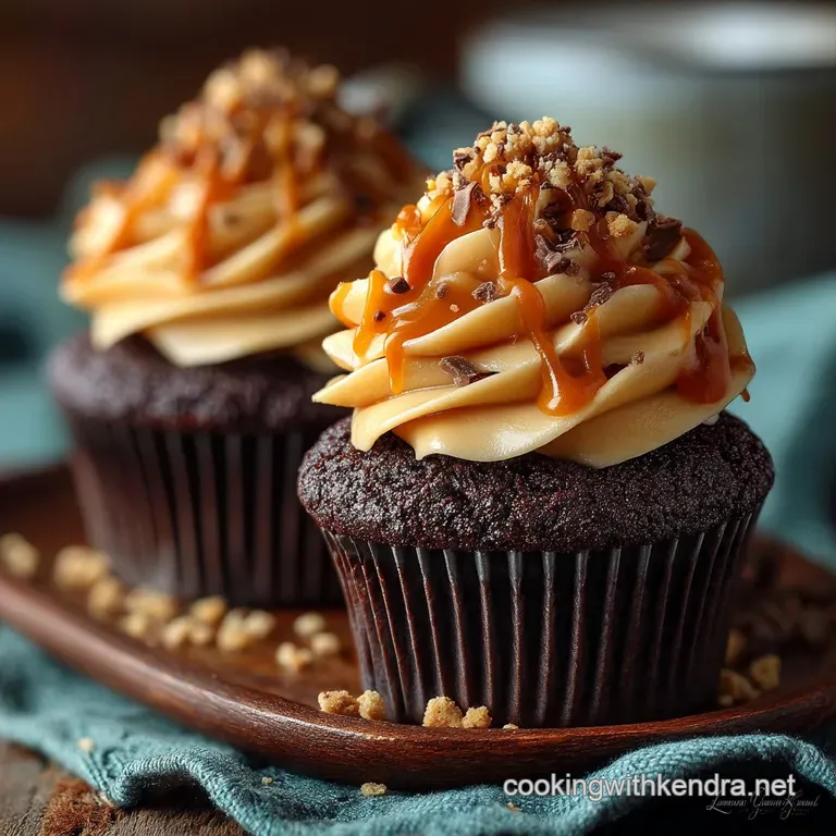 Decadent Devils Food Chocolate Cupcakes with Silky Salted Caramel Buttercream presentation