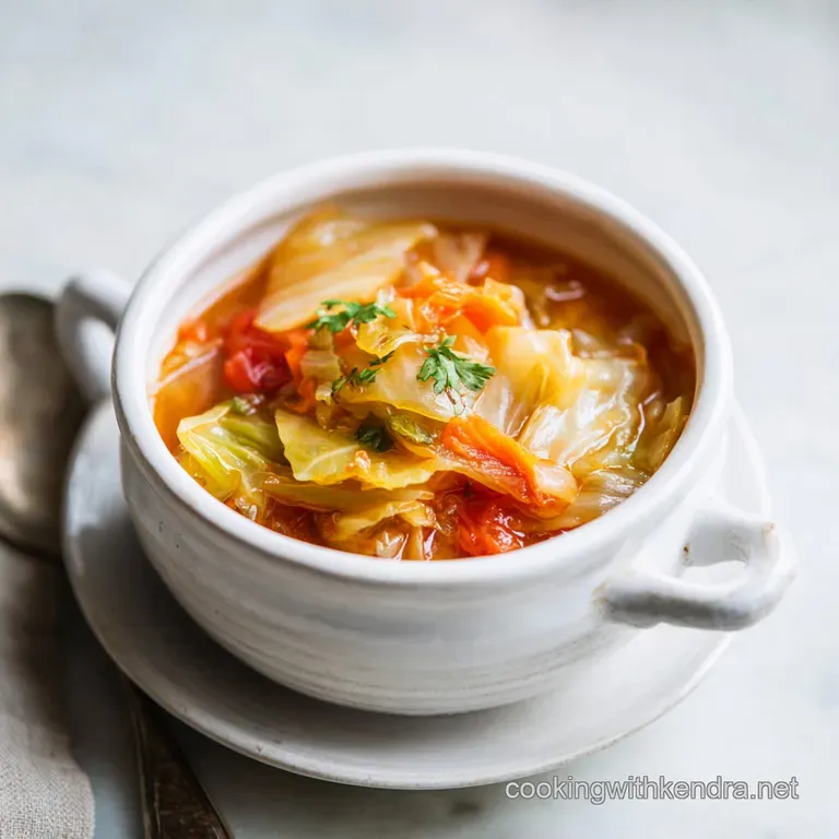 A vibrant bowl of cabbage and potato soup, garnished with fresh parsley. Steam rises, promising a warm and comforting expe...