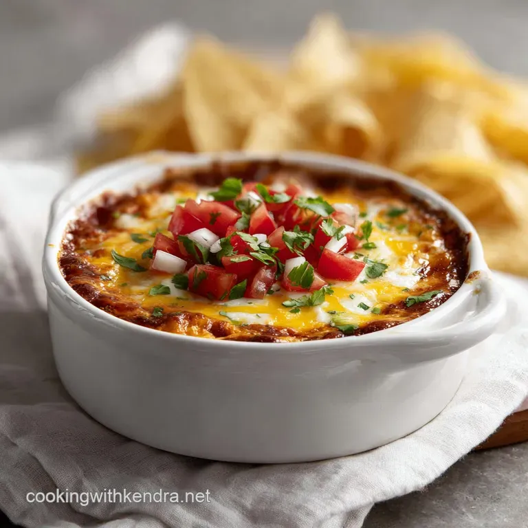A vibrant scoop of chili cheese dip artfully placed on a small plate, garnished with fresh cilantro sprigs.