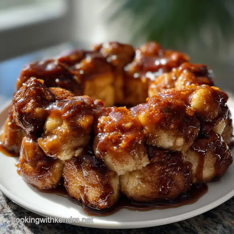 Individual servings of monkey bread, artistically arranged. Fluffy, pull-apart pieces with a rich, caramelized crust and d...