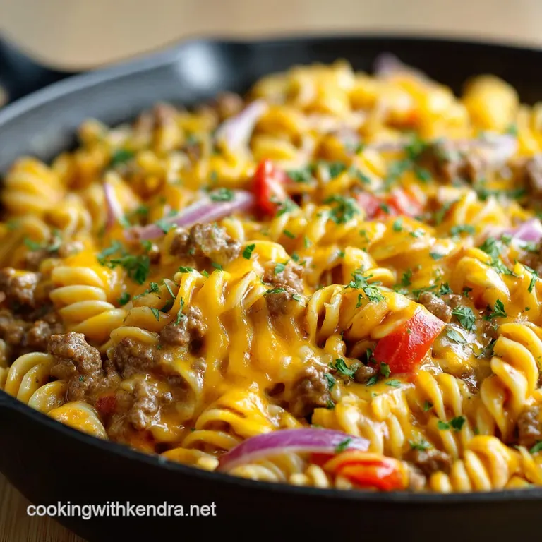 Cheeseburger Pasta Skillet: Creamy One-Pot Recipe Ready in 45 Minutes presentation